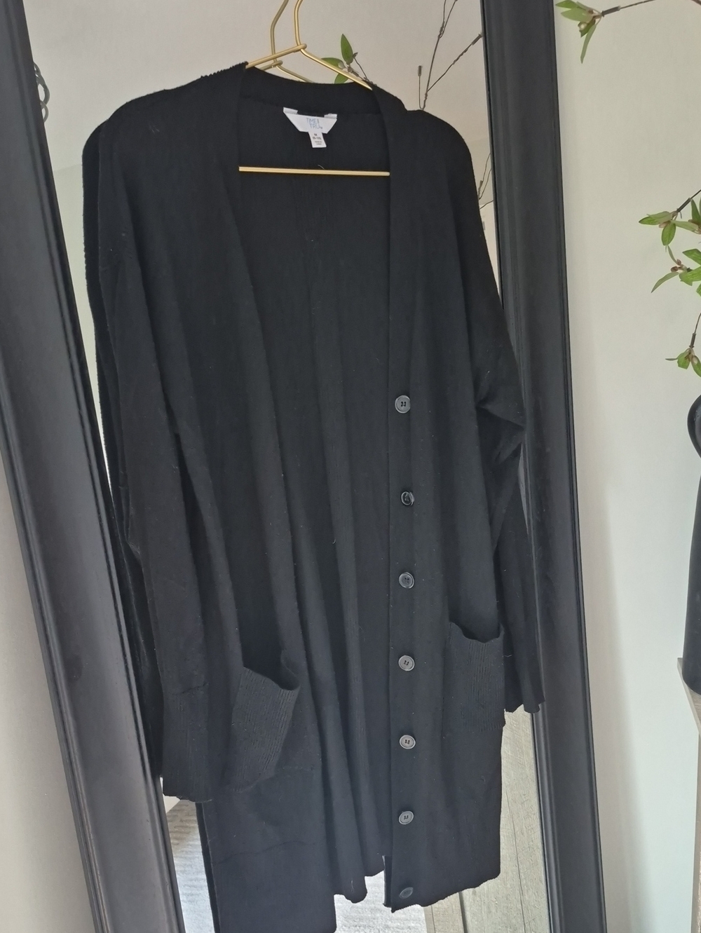 Time and Tru Black Button-Front Long Cardigan